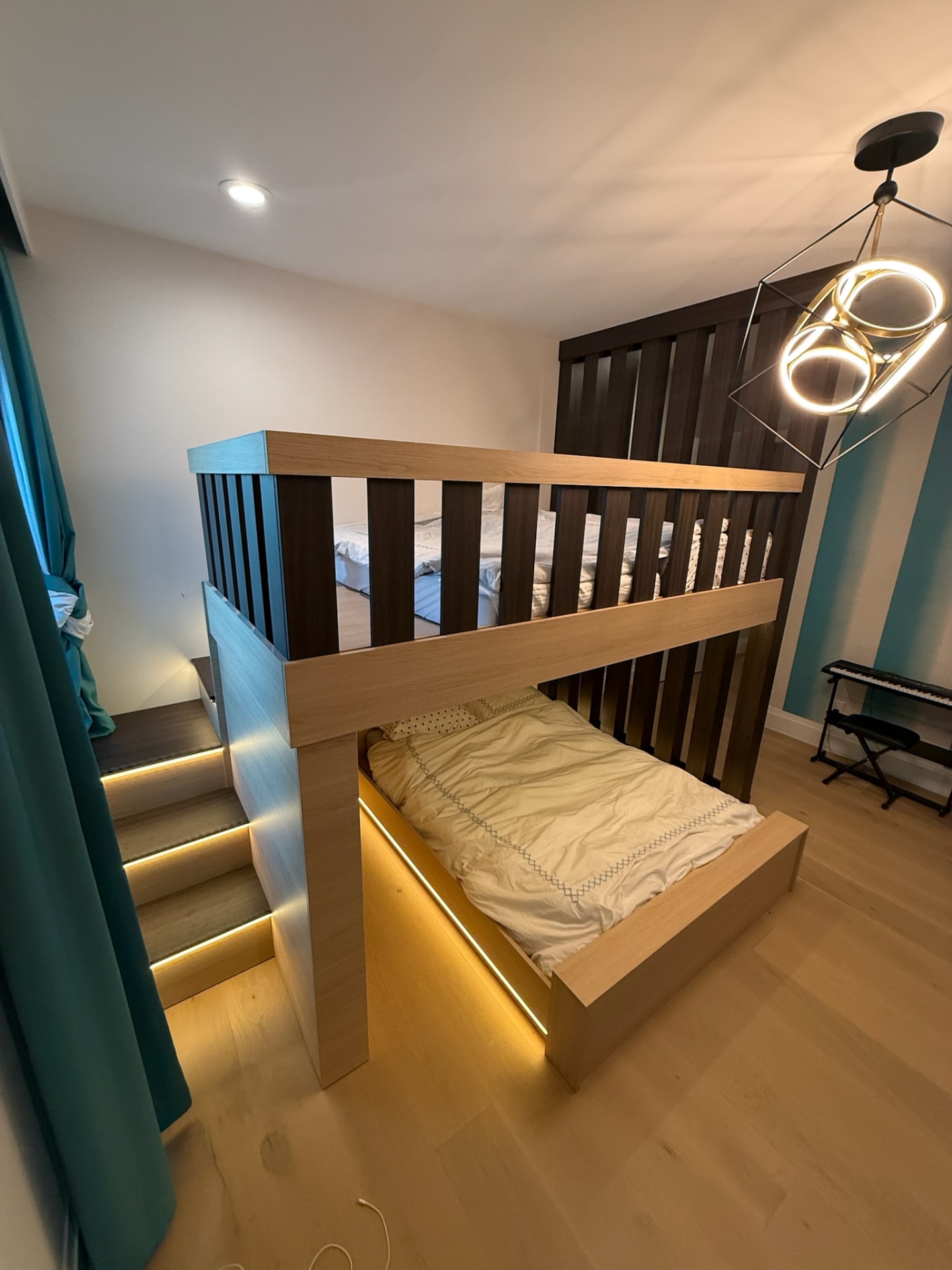 Custom built-in bunk bed with stairs